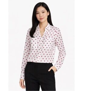 Love Notes Classic White & Pink Long Sleeve Button Front Shirt XL O-22